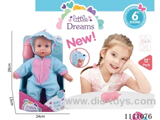 12 "dinosaur cotton body doll IC6 sound + baby bottle (head, hands and feet, rubber body)