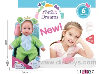 12 "Frog cotton body doll IC6 sound + baby bottle (head, hands and feet, rubber body)