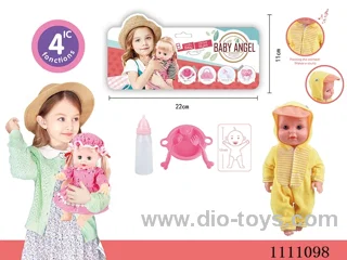 12 inch Yellow duck theme doll dinner plate + spoon + fork + baby bottle 4 sound IC package