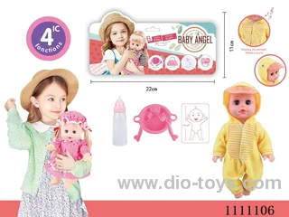 14-inch Yellow duck theme doll dinner plate + spoon + fork + baby bottle 4 sound IC package