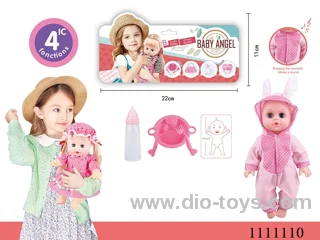 14-inch pink rabbit theme doll dinner plate + spoon + fork + baby bottle 4 sound IC package