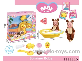 12 "Brown Bear Bath doll set (doll + bath tub + soap + bath brush + Yellow duck + bath ball + shower gel bottle + baby bottle + Yellow Duck on chain) without IC