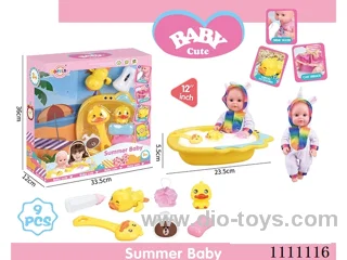 12 "Unicorn doll set (doll + bath tub + soap + bath brush + Yellow Duck + bath ball + shower gel bottle + baby bottle + Yellow Duck on chain) without IC