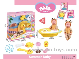 12-inch giraffe doll set (doll + bath tub + soap + bath brush + Yellow duck + bath ball + shower gel bottle + baby bottle + Yellow Duck on chain) without IC