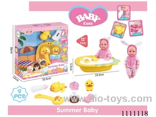 12 "Pink Rabbit doll set (doll + bath tub + soap + bath brush + Yellow duck + bath ball + shower gel bottle + baby bottle + Yellow Duck on chain) without IC