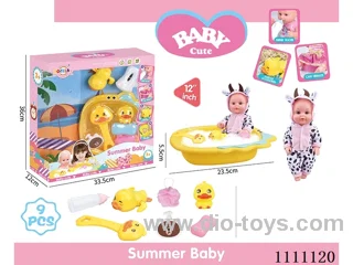 12-inch cow Bath doll set (doll + bath tub + soap + bath brush + Yellow duck + bath ball + shower gel bottle + baby bottle + Yellow Duck on chain) without IC