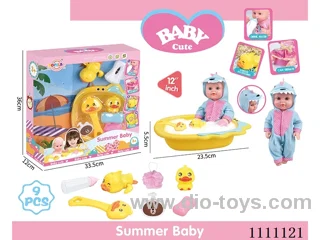 12-inch dinosaur Bathtub doll set (doll + bath + soap + bath brush + Yellow duck + bath ball + shower gel bottle + baby bottle + Yellow Duck on chain) without IC