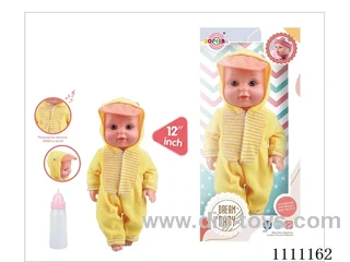 12 inch Yellow duck theme doll IC6 sound doll + baby bottle (body hands and feet blow molding) Drink water urine bag electricity