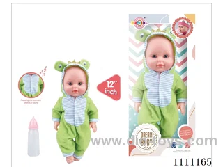 12 inch frog theme doll IC6 sound doll + baby bottle (body hands and feet blow molding) drink water and pee