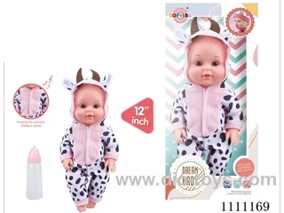 12-inch cow theme doll IC6 sound doll + bottle (body hands and feet blow molding) drink water and pee