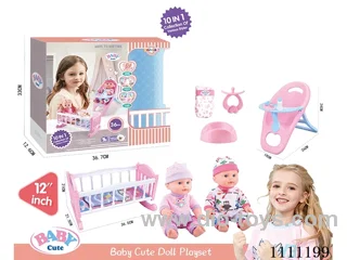 12-inch high-end water doll 10-in-1 set (doll + dining chair + baby bed + bottle + dinner plate + basin + diaper + pacifier) 6-sound IC includes electricity