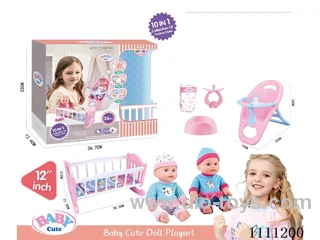 12-inch high-end water doll 10-in-1 set (doll + dining chair + baby bed + bottle + dinner plate + basin + diaper + pacifier) 6-sound IC includes electricity