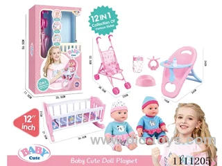12-inch high-end water doll 12-in-1 set (doll + dining chair + doll cart + doll bed + baby bottle + dinner plate + diaper + diaper + pacifier) 6-sound IC includes electricity