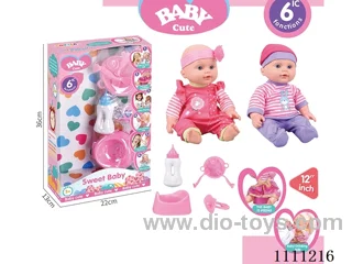 12-inch water pee doll set (doll + bottle + plate + fork + spoon + basin + pacifier) with 6-tone IC(electric included)