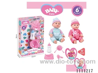 12-inch water pee doll set (doll + bottle + plate + fork + spoon + basin + pacifier) with 6-tone IC(electric included)