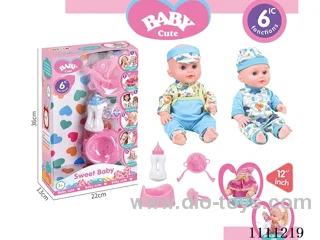 12-inch water pee doll set (doll + bottle + plate + fork + spoon + basin + pacifier) with 6-tone IC(electric included)