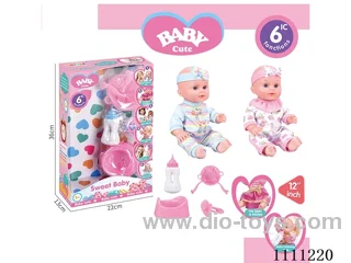 12-inch water pee doll set (doll + bottle + plate + fork + spoon + basin + pacifier) with 6-tone IC(electric included)