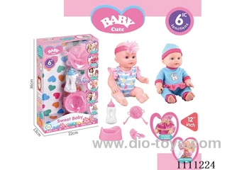 12-inch water pee doll set (doll + bottle + plate + fork + spoon + basin + pacifier) with 6-tone IC(electric included)