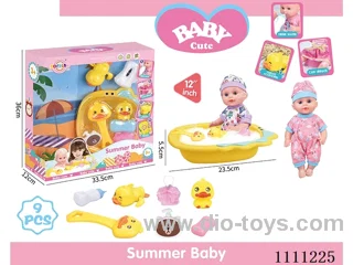 12 "bathtub doll set (doll + bathtub + soap + bath brush + Yellow duck + bath ball + shower gel bottle + baby bottle + Yellow Duck on chain) without IC