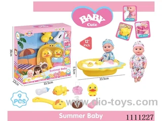 12 "bathtub doll set (doll + bathtub + soap + bath brush + Yellow duck + bath ball + shower gel bottle + baby bottle + Yellow Duck on chain) without IC