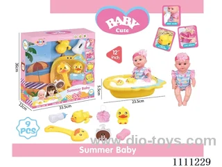 12 "bathtub doll set (doll + bathtub + soap + bath brush + Yellow duck + bath ball + shower gel bottle + baby bottle + Yellow Duck on chain) without IC