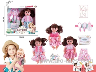 14 "4 tone empty doll comb mirror + bottle + diaper + skirt