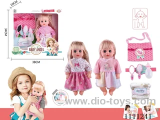 14 "4 tone empty doll comb mirror + bottle + diaper + handbag