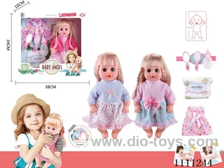 14 "4 tone empty doll comb mirror + bottle + diaper + skirt