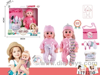 14 "4 tone empty doll comb mirror + bottle + diaper + handbag