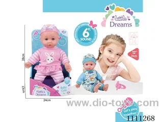 High-end 12 inch cotton body doll IC6 sound + pacifier (head and hands and feet vinyl)