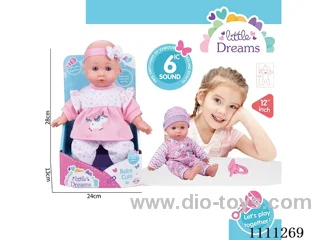 High-end 12 inch cotton body doll IC6 sound + pacifier (head and hands and feet vinyl)