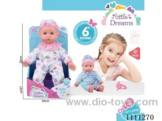 High-end 12 inch cotton body doll IC6 sound + pacifier (head and hands and feet vinyl)