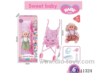 14 "Goldilocks girl doll 6-tone IC with 55cm plastic cart + pacifier + bottle + diaper + saliva towel
