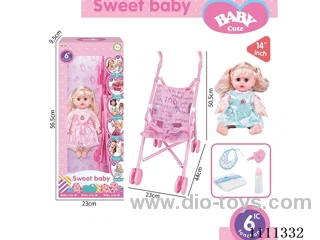 14 "Goldilocks girl doll 6-tone IC with 55cm plastic cart + pacifier + bottle + diaper + saliva towel