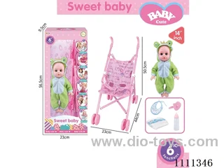 14-inch frog doll 6-sound IC with 55cm plastic cart + pacifier + bottle + diaper + saliva towel
