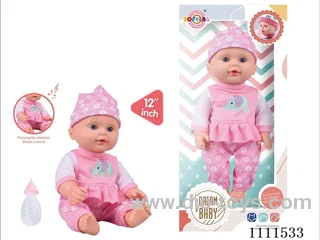 High-end 12 inch IC6 sound doll + baby bottle (body hands and feet blow molding) drink water to pee