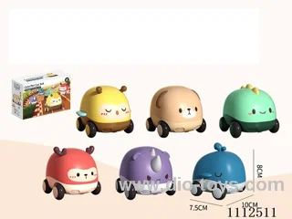 Puppy, rhino, deer, dinosaur, bee, whale six in a car