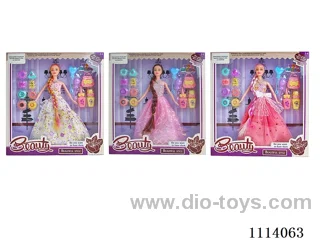 11.5 "30 cm 5 Jointed Solid Body Color Print Eyes Long Hair Barbie Doll + Accessories (3 mixed)