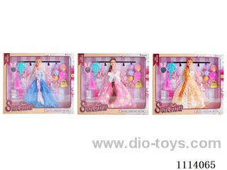 11.5 "30 cm 5 knuckle Solid Body Color Print Eyes Long Hair Barbie + Shoes + Mirror comb + accessories (3 mixed)