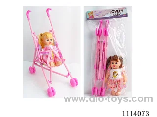 10 "23 cm 5 joint empty body bending foot live eye female fat child doll + plastic cart +IC (AG13*2) two mixed