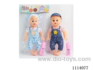 14 "30 cm 5 joint empty body bending foot live eye male fat child doll + baby bottle +IC (AG13*2) two mixed