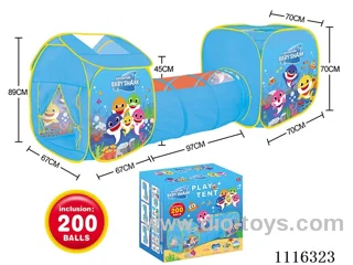 3 in 1 Shark Baby Kids tent with 200 6CM ocean balls