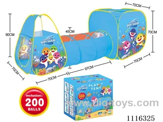 3 in 1 Shark Baby Kids tent with 200 6CM ocean balls