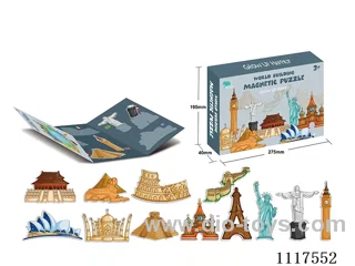 Famous building magnet three fold book puzzle