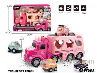 friction transport truck with light/music+3pcs friction car