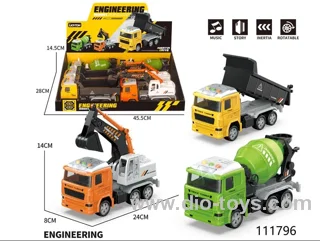 3 style friction engineering truck with light/music，include 3*AG13（6pcs/box）