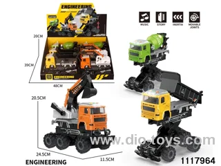 3 style friction engineering truck with light/music，include 3*AG13（6pcs/box）