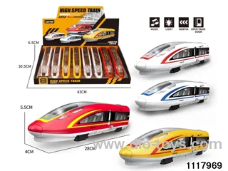 8pcs friction high speed train with light/music，include 3*AG13