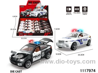 8pcs 1:32 pull back alloy police car with light/music，2 colors，include 3*AG13