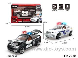 1:32 pull back alloy police car with light/music，2 colors，include 3*AG13